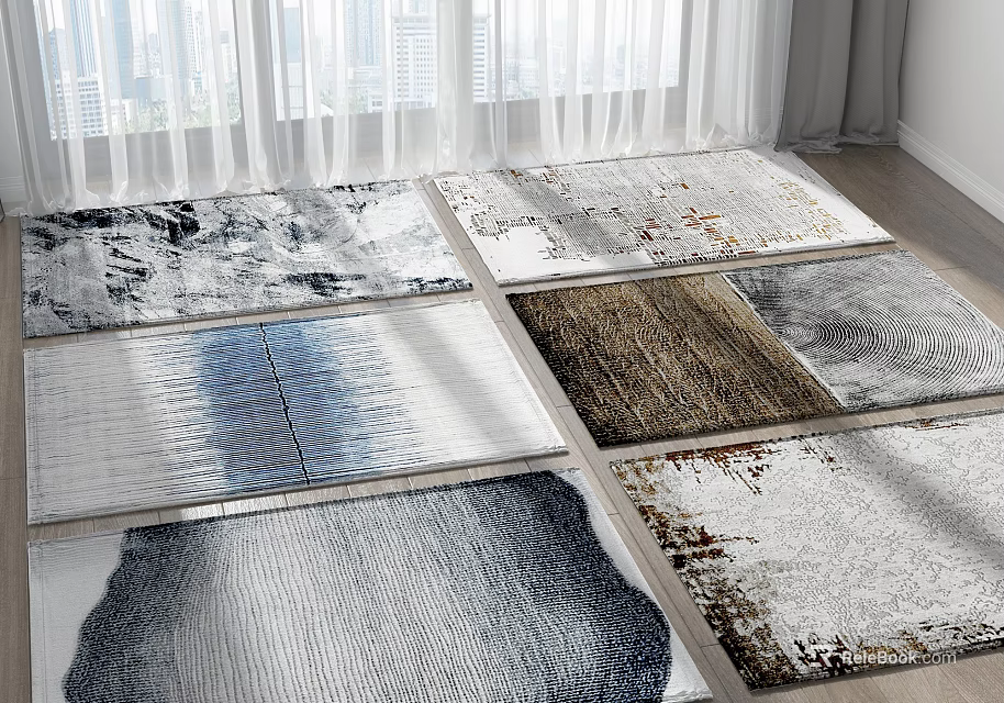Stylish Square Rugs With Various Patterns And Textures For Living Room Floor 3d model 