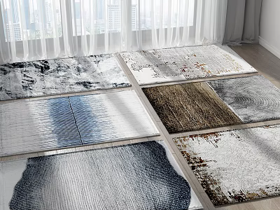 Stylish Square Rugs With Various Patterns And Textures For Living Room Floor 3d model