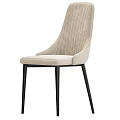 Modern Light Beige Velvet Dining Chair With Vertical Striped Backrest And Black Metal Slim Legs