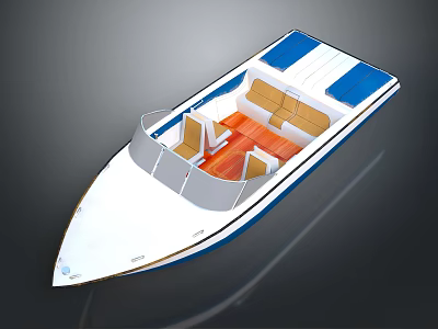Stylish Yacht With White Hull Blue Accents And Interior Seating 3d model