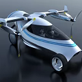 Futuristic Flying Car Flying in Sky With Propellers Wings and Wheels