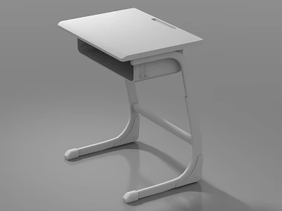 White Modern Desk With Simple Design Curved Metal Legs And Drawer 3d model