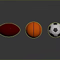 Red Football Orange Basketball And Black White Soccer Ball On Reflective Surface