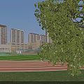 Modern School Building Complex With Track Field Area And Lush Green Surroundings