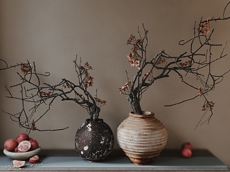 Quiet Style Vase Flora Vase Flora Ceramic Pot Dried Branches Decorative Vase Fruit Ornaments Furnishings 3d model