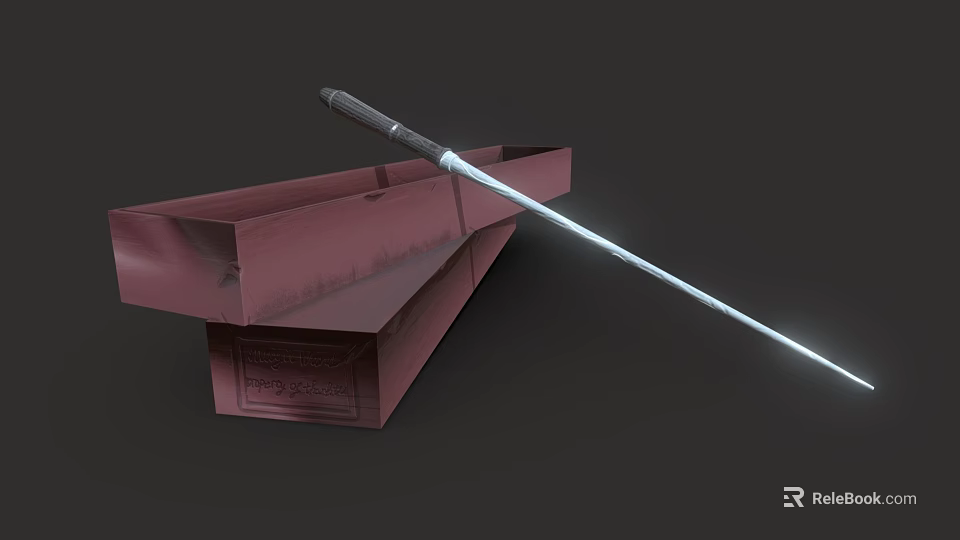 Red Long Box With Black Handle And Silver Rod On Dark Background 3d model 