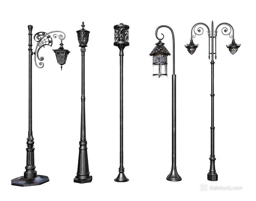 Outdoor Lights Various Classic Black Metal Designs for Garden and Yard Use 3d model 