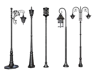 Outdoor Lights Various Classic Black Metal Designs for Garden and Yard Use 3d model