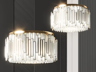 Elegant Modern Chandelier Featuring Gold Frame And Clear Long Glass Strips Design 3d model