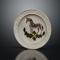 Decorative Plate Featuring Zebra Design And Green Leaf Pattern On Ornate Edge 3d model