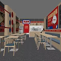 Chinese Restaurant Interior With Wooden Decor Red Signage Counter Tables And Chairs