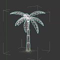 Detailed Plant Painting of Palm Tree with Green Leaves and Patterned Trunk on Dark Background