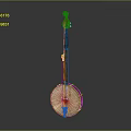 Traditional Banjo Musical Instrument with Wooden Body and Red Accents