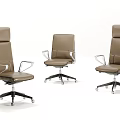 Brown Leather Office Chairs With Metal Armrests And Wheels Three Styles 3d model