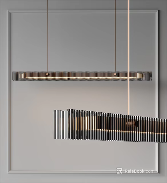 Modern Pendant Lighting Fixtures With Linear Metal Stripes And Warm Illumination 3d model 