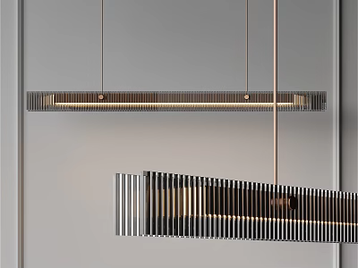 Modern Pendant Lighting Fixtures With Linear Metal Stripes And Warm Illumination 3d model