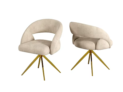 Elegant Modern Beige Upholstered Dining Chairs With Curved Backrest And Gold Metal Legs 3d model