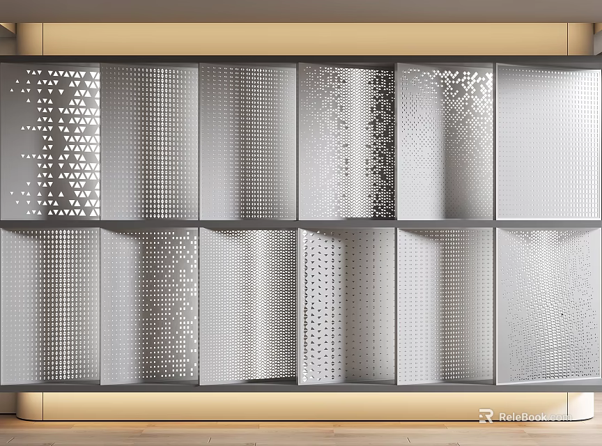 Modern Decorative Wall Panels with Perforated Patterns in Grid Layout for Contemporary Interior 3d model