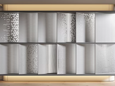 Modern Decorative Wall Panels with Perforated Patterns in Grid Layout for Contemporary Interior 3d model