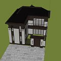 Modern Chinese Style Detached Villa With Black White Exterior Green Trees And Lawn