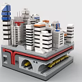 Creative Building Blocks City Model With Tall Buildings Various Colors And Base Platform Details