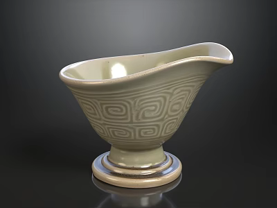 Elegant Traditional Celadon Glazed Ceramic Bowl With Intricate Geometric Patterns And Base 3d model