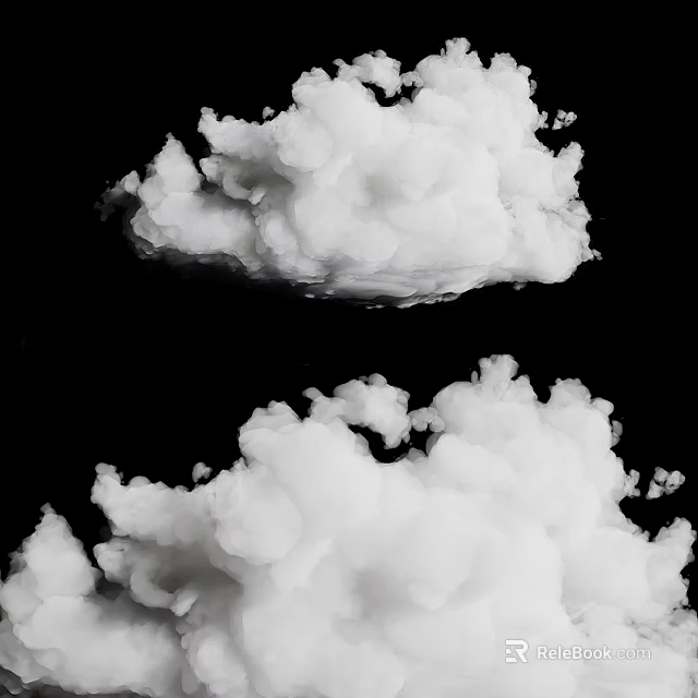 White Fluffy Clouds Floating Against Black Background With Soft Texture 3d model 