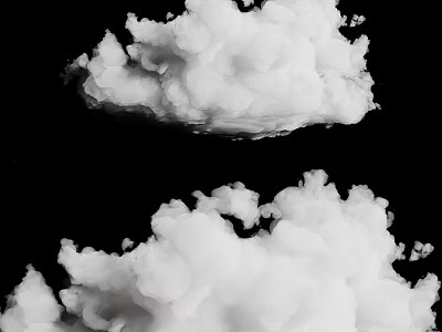 White Fluffy Clouds Floating Against Black Background With Soft Texture 3d model