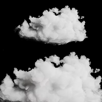 White Fluffy Clouds Floating Against Black Background With Soft Texture 3d model