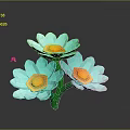 Teal Blue Flowers with Yellow Centers and Green Stems Attracting Small Bees in Bloom