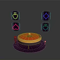 Roulette Wheel With Neon Playing Card Symbols And Colorful Illuminated Signs