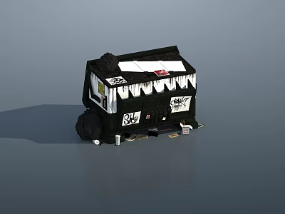 Public Mobile Food Cart Facility With Canopy And Street Vendor Service Unit 3d model