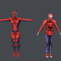 Game And Movie Character 3D Models With Four Characters Various Costumes Purple Red Green Outfits In Standing Poses