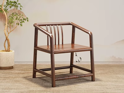 Traditional Chinese Style Solid Wood Single Chair With Armrest And Vertical Slats Backrest 3d model