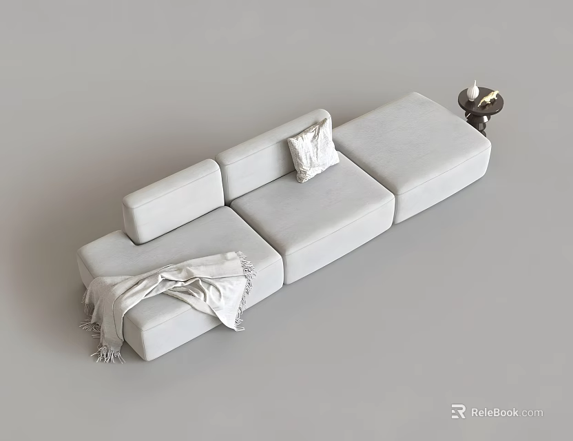 Modern Gray Sofa And Coffee Table Set With Decorative Pillow And Blanket 3d model