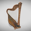 Wooden Classical Harp String Musical Instrument With Decorative Design And Handcrafted Details 3d model