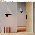 Minimalist Pendant Light With Woven Shade Reflected In Mirror On Light Gray Wall Near Open Book
