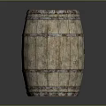 Rustic Wooden Barrel With Weathered Surface And Metal Hoops Structure