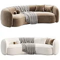 Velvet Upholstered Brown And White Sectional Sofa With Throw Pillows And Cozy Blanket Modern Design