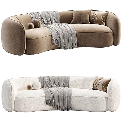 Velvet Upholstered Brown And White Sectional Sofa With Throw Pillows And Cozy Blanket Modern Design 3d model