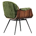 Modern Dining Chairs With Green Upholstery Wooden Armrests And Black Metal Legs
