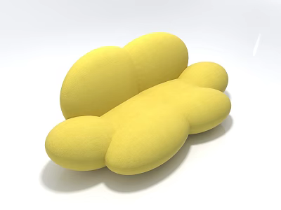 Yellow Cloud Shaped Sofa Stool With Plump Rounded Design And Soft Upholstery 3d model