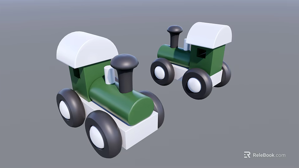 Cute Green Electric Toy Trains With White Roofs Black Wheels And Block Design 3d model 