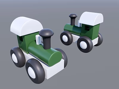 Cute Green Electric Toy Trains With White Roofs Black Wheels And Block Design 3d model