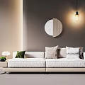 Multi person Beige Sofa With Multiple Cushions In Modern Living Room Gray Wall Round Art