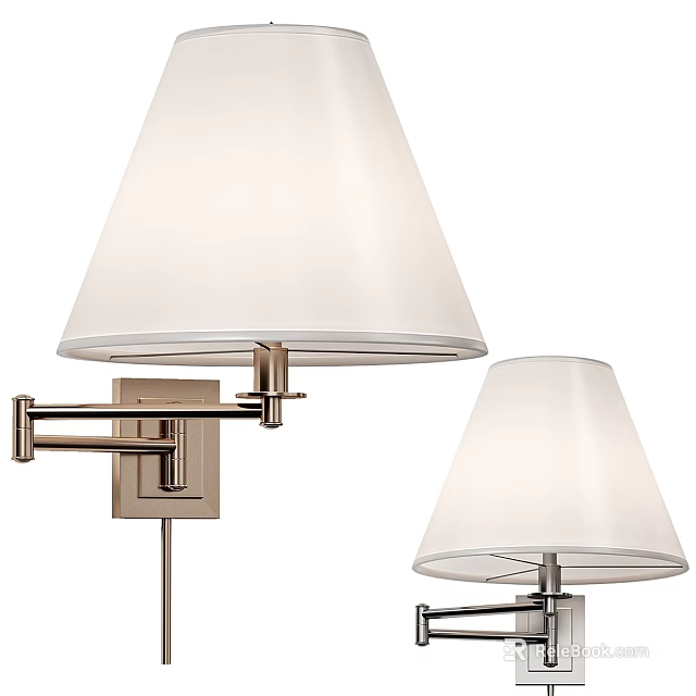 Modern Wall Lamp With White Fabric Shade And Adjustable Metal Arm For Interior Decor 3d model 