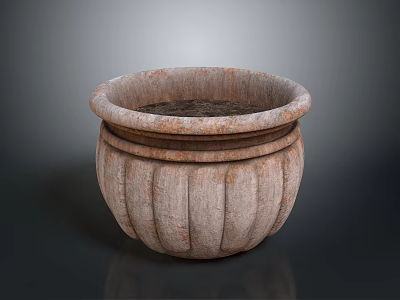 Rustic Textured Flower Planter With Ribbed Design Wide Rim And Weathered Surface 3d model
