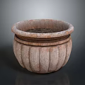 Rustic Textured Flower Planter With Ribbed Design Wide Rim And Weathered Surface