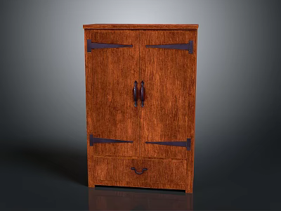 Traditional Wooden Cabinet With Two Doors One Drawer And Black Metal Accents 3d model