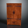 Traditional Wooden Cabinet With Two Doors One Drawer And Black Metal Accents